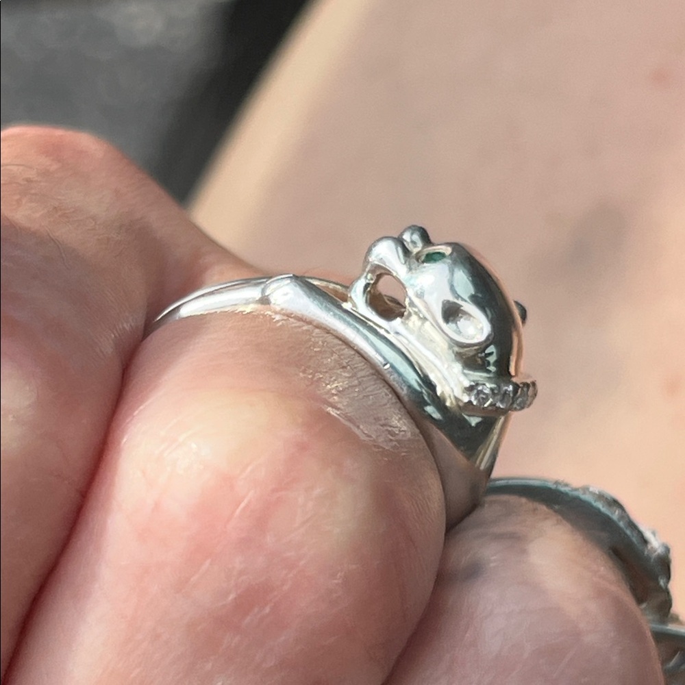 Sterling Panther wrap ring w/ Genuine Emerald eyes & Diamond collar - Picture 14 of 17